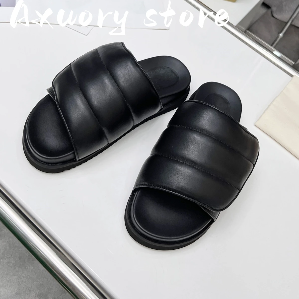 New Woman Slipper Open Toe Thick Sole Beach Mule Comfort Padded Flat Apricot Black Slide Leisure Slippers
