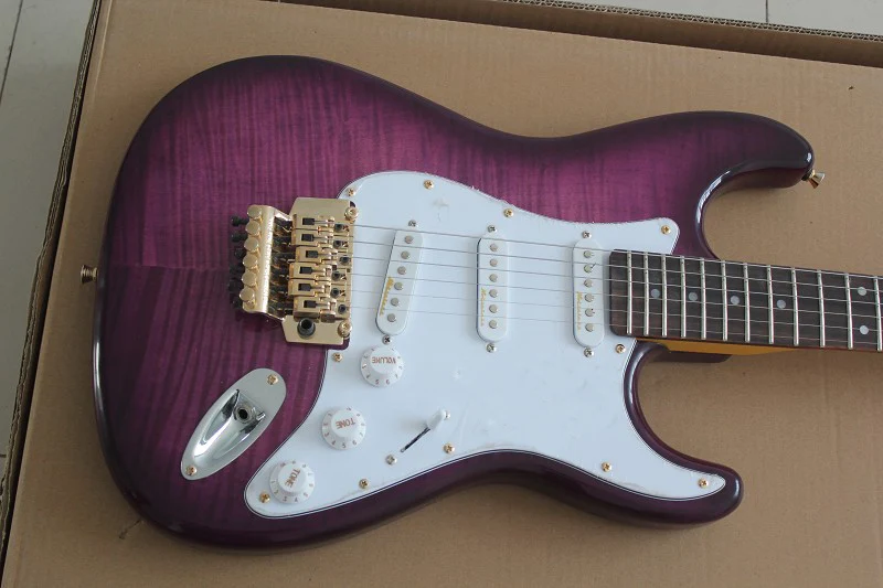 

free shipping factory custom new high quality ST purple Electric Guitar SSS pickup Golden hardware Tremolo bridge 423