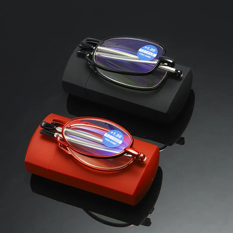 

Reading Glasses Men Foldable Glasses Prescription Glasses with Box Portable Glasses Women Retro 1 To 4 Glasses Case