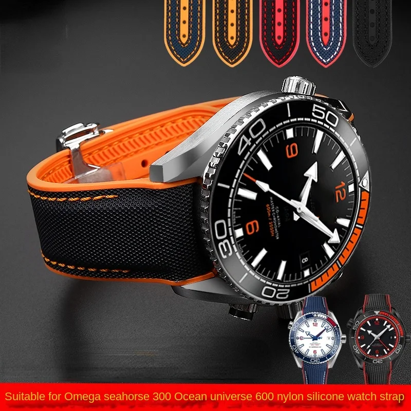 Correa para reloj impermeable para hombre, banda de goma de nailon, color negro, azul, naranja y rojo, para Omega Seamaster 300 Ocean 20mm 22mm, nueva