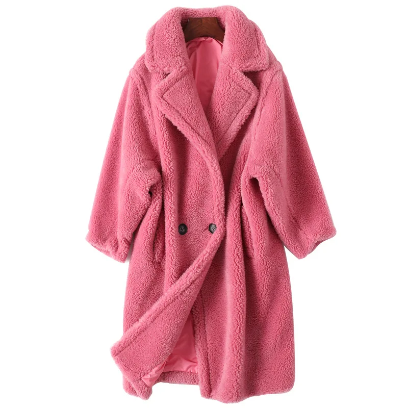 Winter New Cashmere Medium Length Lamb Faux Fur Coat for Women Solid Long Sleeve Faux Fur Coat Women Winter Jacket