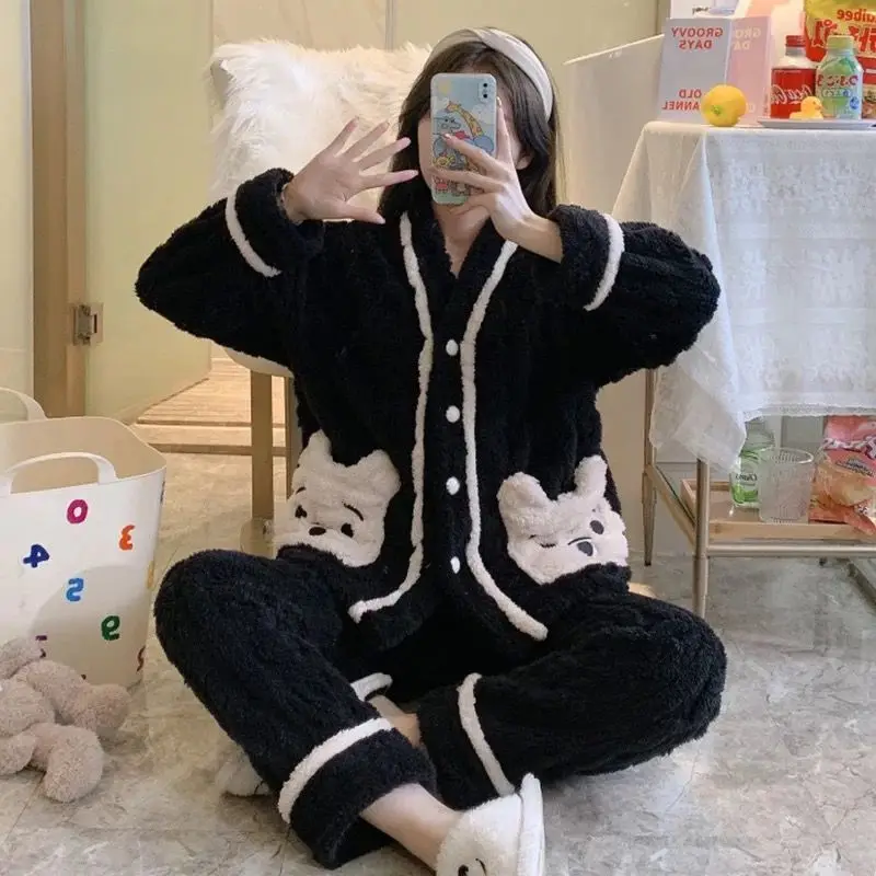 Small Fragrant Wind Pajamas Female Winter Sweet Lovely Thickened Facecloth Ladies Pajama Sets Night Gown Sleep Tops Robe Sets
