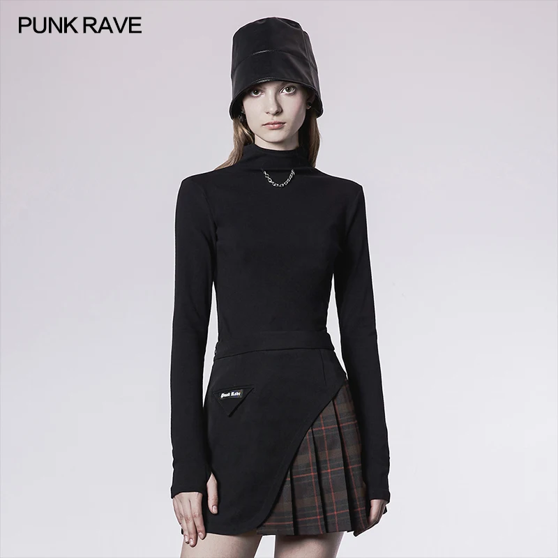 

PUNK RAVE Metal Chain Punk T-shirt Cuff Finger Hole "Light Weight Waste Soil" Series Bottoming Tops Removable Chain Tees