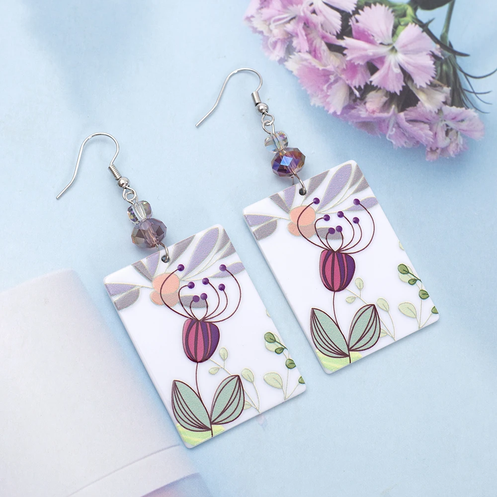 Новые модные прямоугольные акриловые серьги с цветочным принтом Relievo для женщин