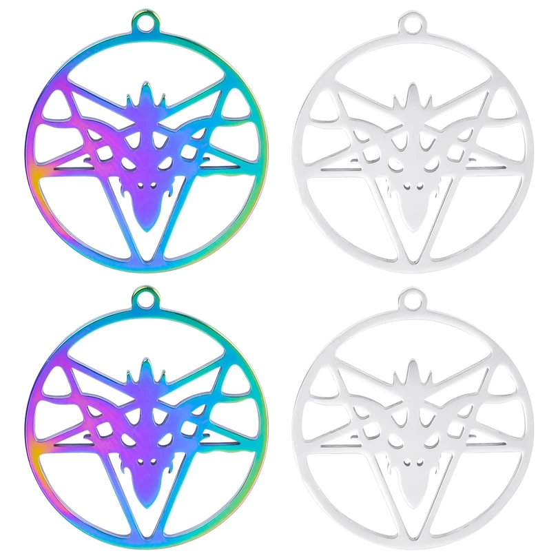 

6pcs/Lot Mixed Talisman Baphomet Pendant Stainless Steel Charms For Jewelry Making Supplies Goat Pentagram Charm Pendant Matrial