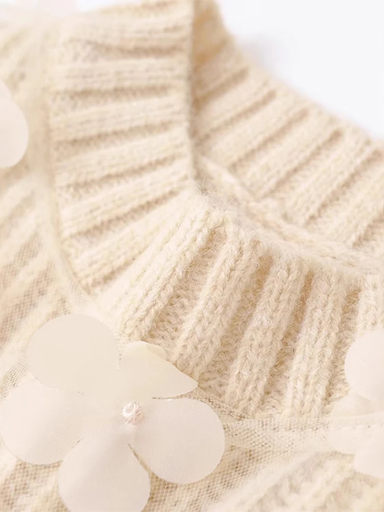 Вязаный женский свитер с цветочной сеткой повседневный свободный пуловер