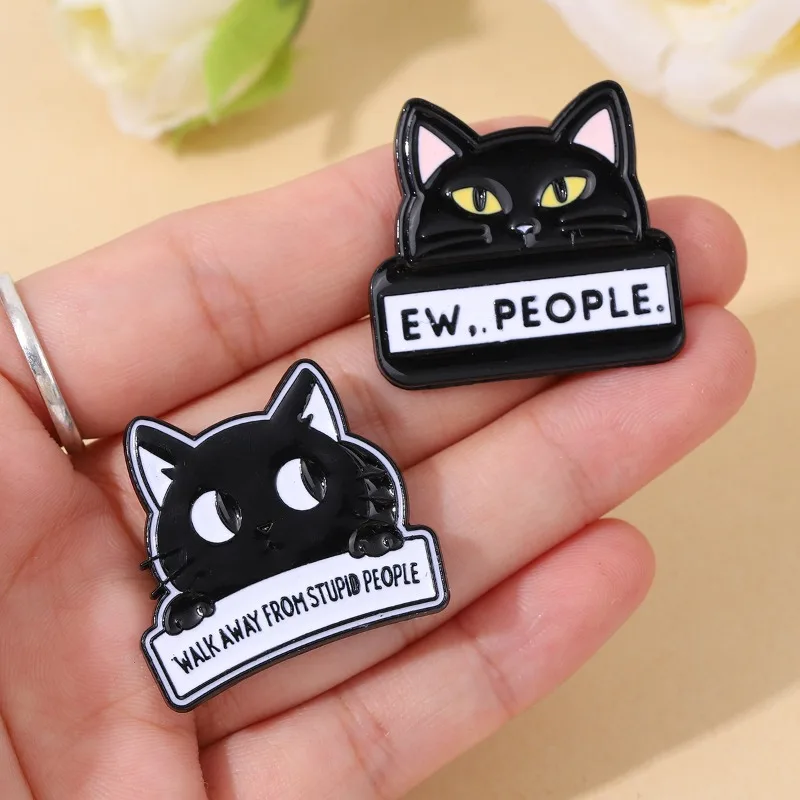 Walk Away From Stupid People Evil Black Cat Брошь из сплава Социальная сеть Английская буква