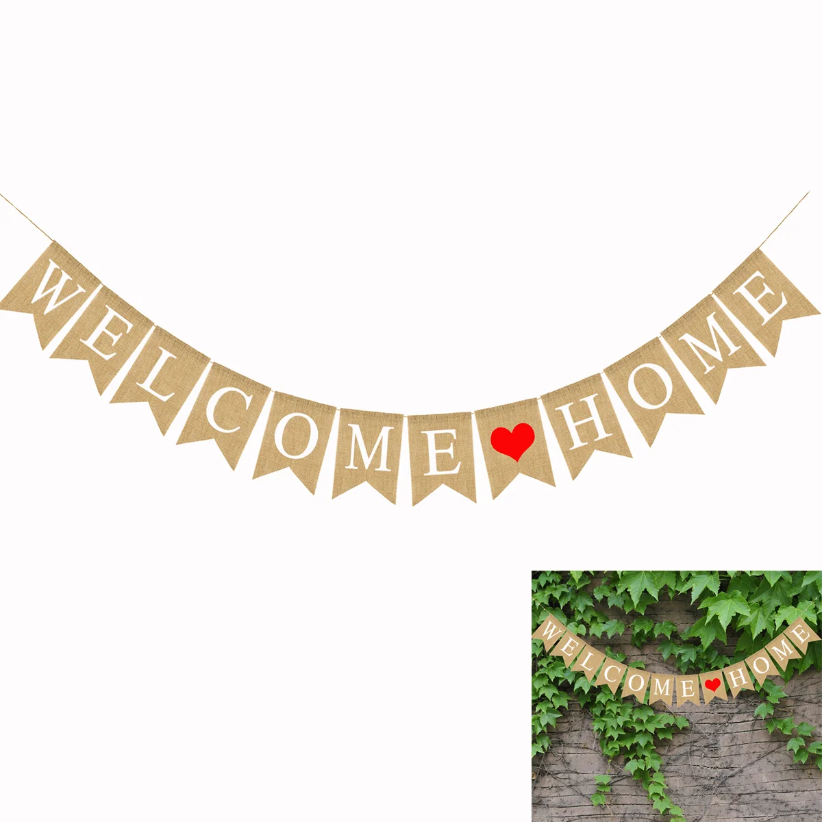 

2.8M WELCOME HOME Banner Swallowtail Flags Burlap Banner for Home Decoration Family Party