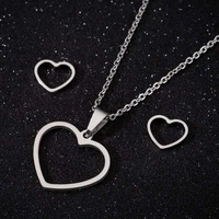 tulx stainless steel hollow heart necklaces for women girls necklace stud earrings jewelry set wedding bride jewelry