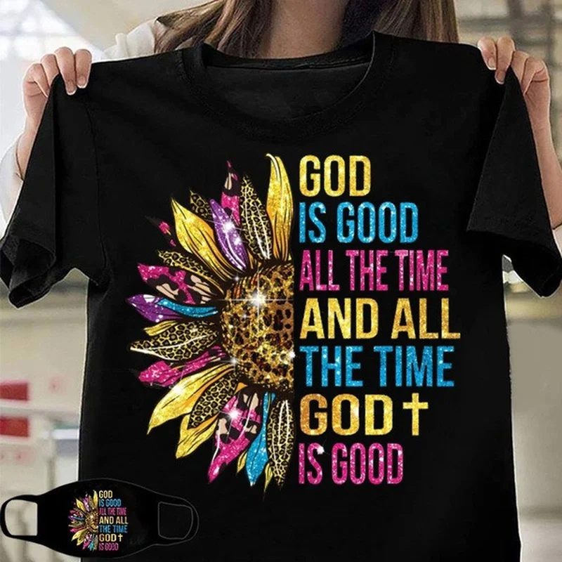 

God Is Good Golden Sunflower Print Women T Shirt Short Sleeve O Neck Loose Women Tshirt Ladies Tee Shirt Tops Camisetas Mujer