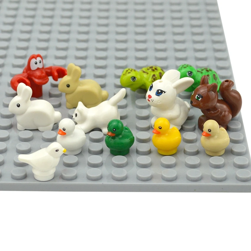 Кирпичные животные MOC фигурки рыба Краб Лобстер Дельфин утка Чайка кролик собака
