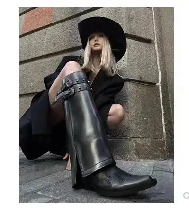 Женские ковбойские сапоги с острым носком в стиле ретро