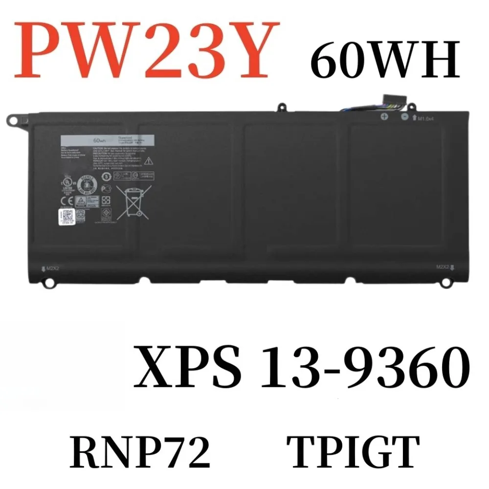 Фото Высокопроизводительная батарея для ноутбуков DELL XPS 13 9360 Series RNP72 TP1GT P54G 90V7W 56WH JD25G 52WH 60Wh PW23Y №5