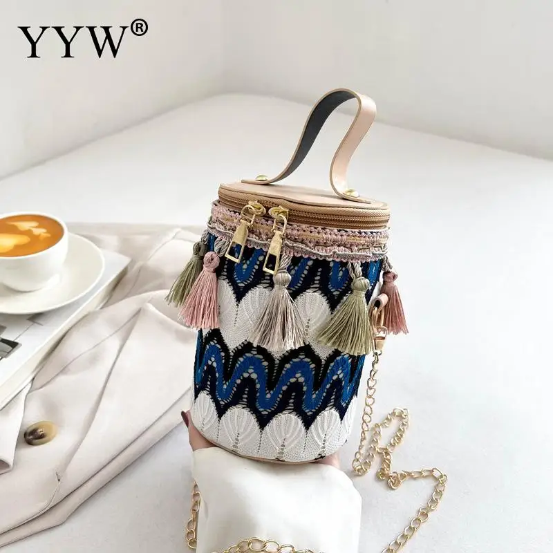 

Bucket Bag Female 2023 New Fashion Party Handbag For Wedding Clutch Bag Cross-Body Niche Cylinder Woven One-Shoulder Portable