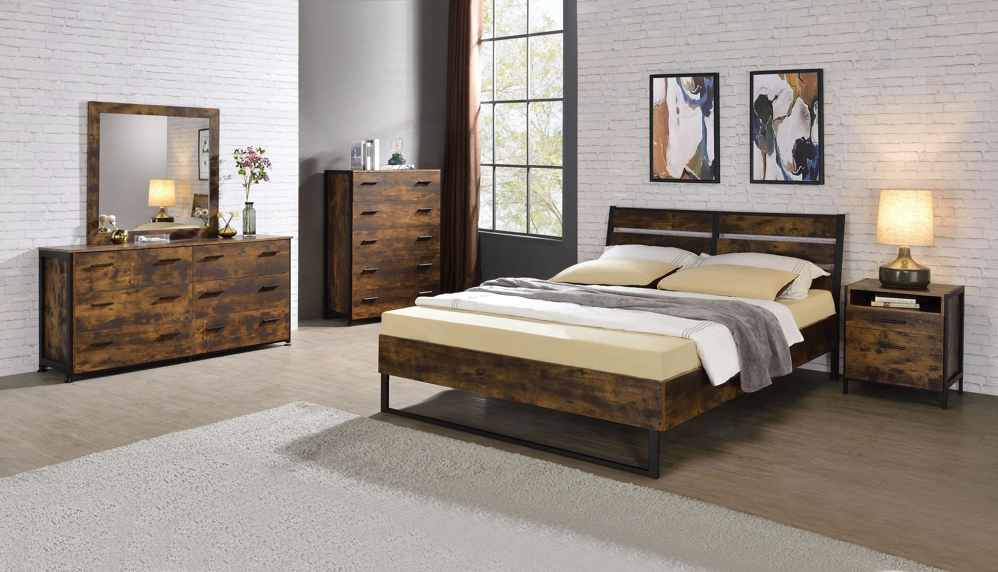 

Juvanth Eastern King Bed in Rustic Oak & Black Finish