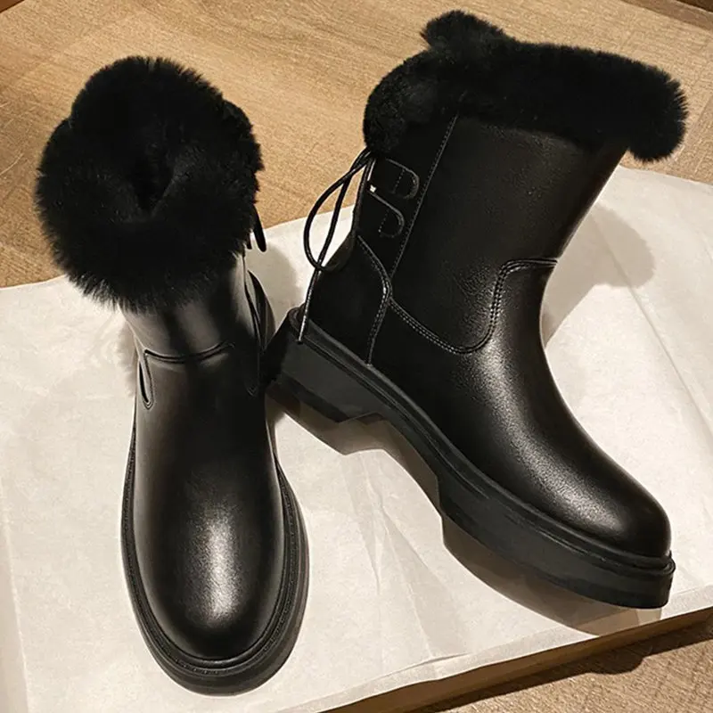 

Женские ботинки челси с перекрестной шнуровкой, зимние теплые Нескользящие ботильоны на плоской платформе и плюшевой подкладке, 2022