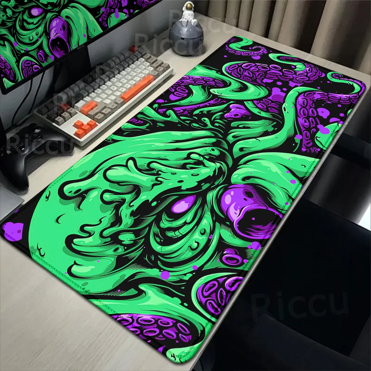 Коврик для мыши в стиле аниме Осьминог зеленый коврик XXL игровой замок край