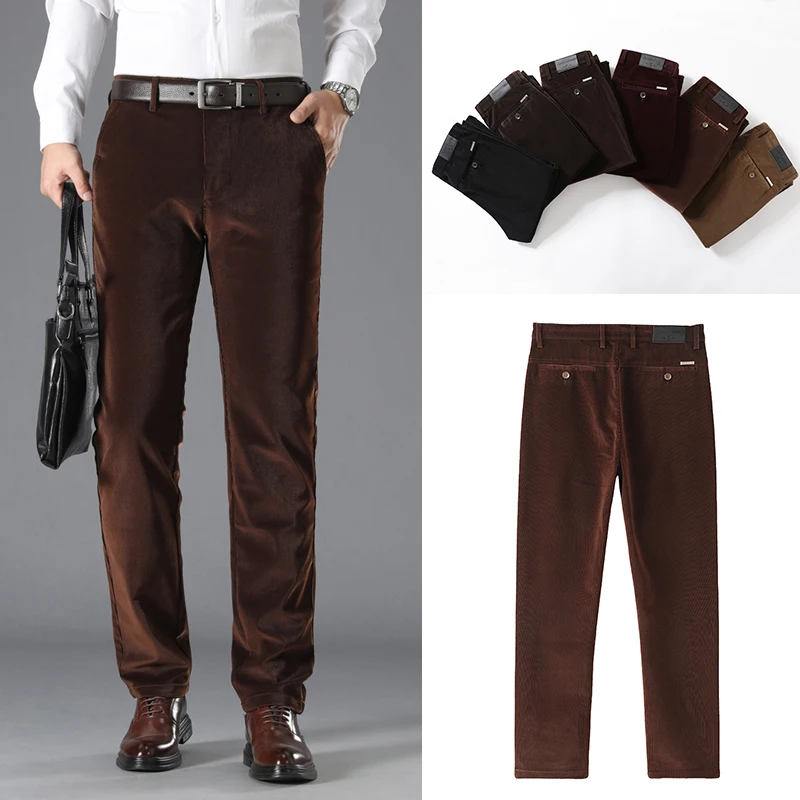 Классические прямые свободные вельветовые брюки мужские Стрейчевые осенние