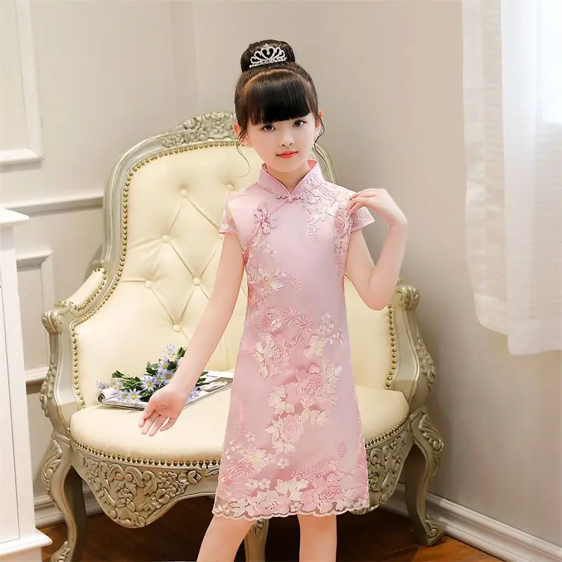 

Children's Girls Dress Summer Girls Tang Suit Chinoiserie Style Performance Clothes Fashion Han Suit Girls Casual Dresses 7-12y