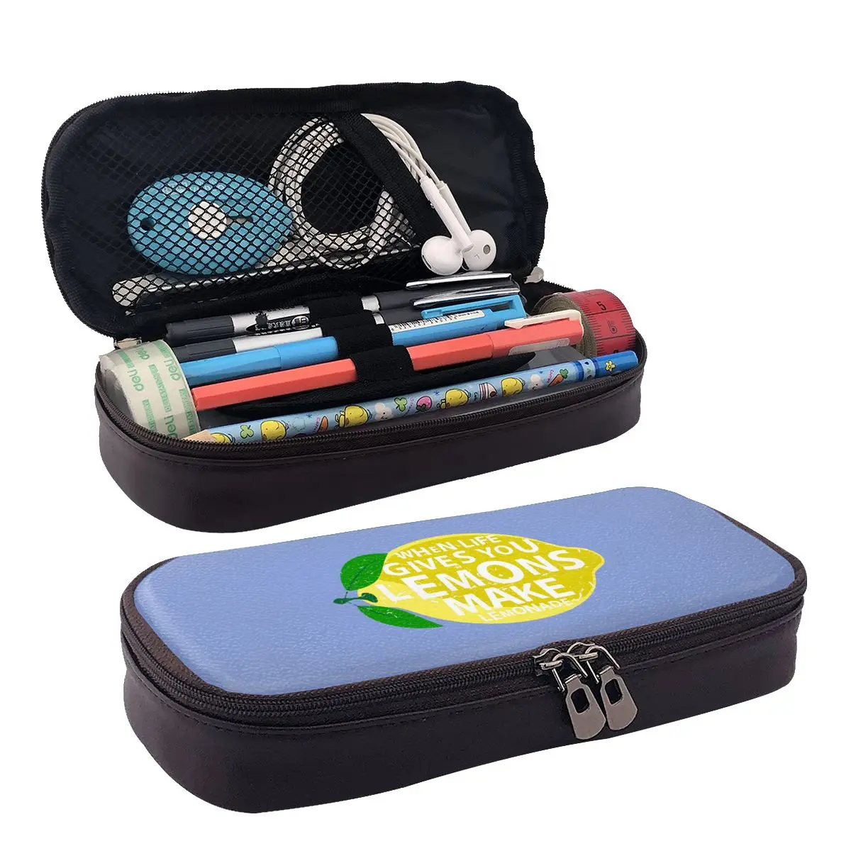 

Gives You Lemons Leather Pencil Case Zipper Pencil Box Stationery Pen Pouch for Boys Girls School Students Work Office