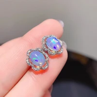meibapj natural opal gemstone flower stud earrings for women real 925 sterling silver charm fine wedding jewelry