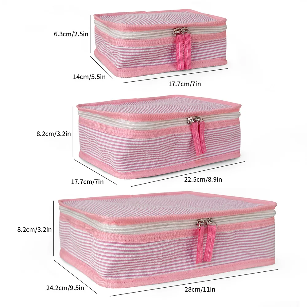 3PCS Seersucker Travel Storage Bag Set for Clothes Tidy Organizer Suitcase Pouch Travel Shoes Packing Cube Bag 2023