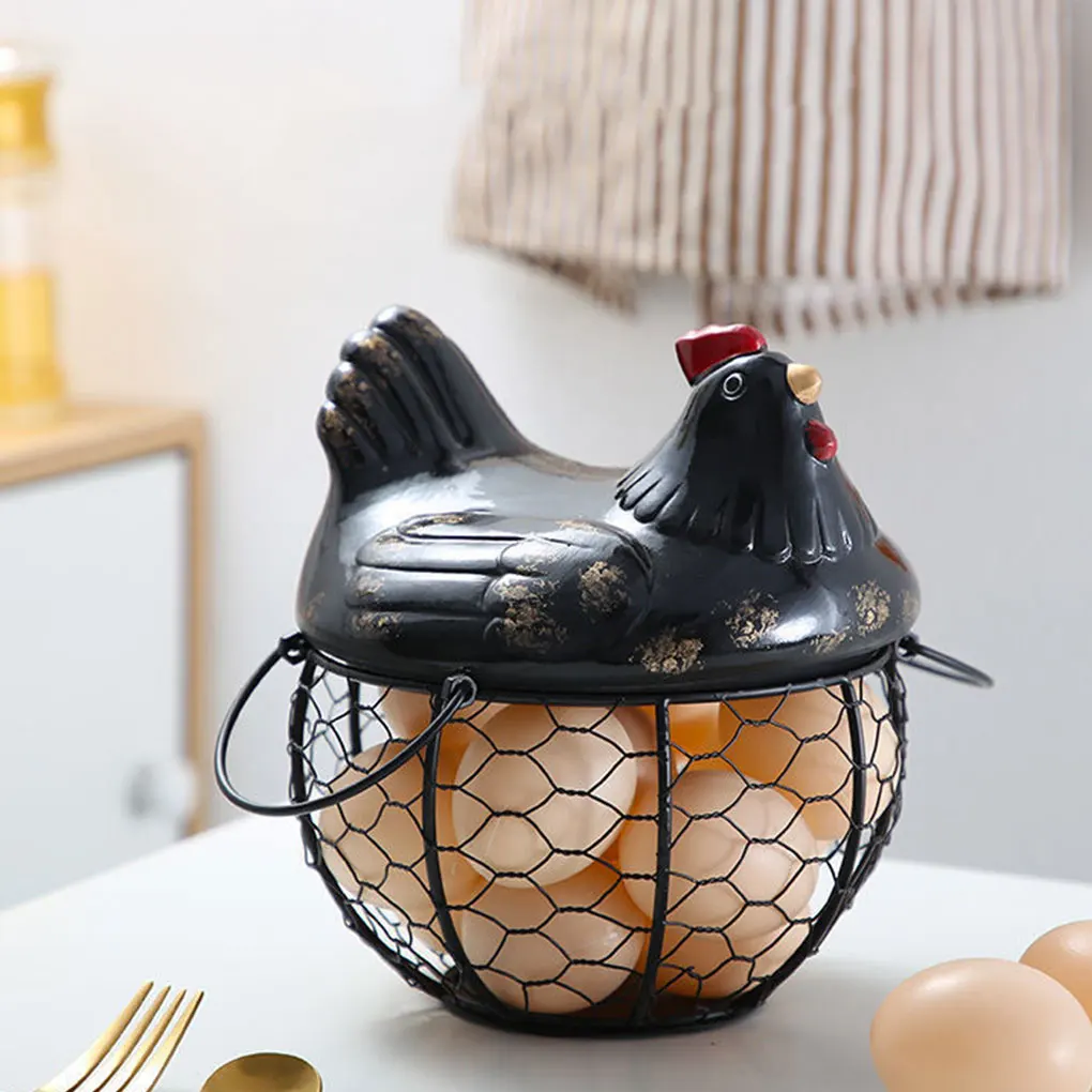 

Железная керамическая курица орнамент яйцо корзина для хранения фруктов большая емкость контейнер для яиц подставка для овощей дренажные корзины кухонные принадлежности