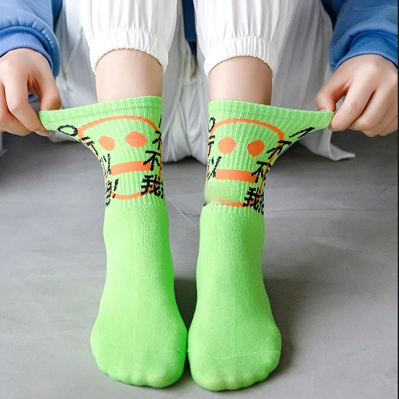 Men Sock Set 4 Pairs Cotton Socks Green Long Socks Funny Printed Socks Sports Socks Fashion Women Mid-tube Hosiery Free Shipping