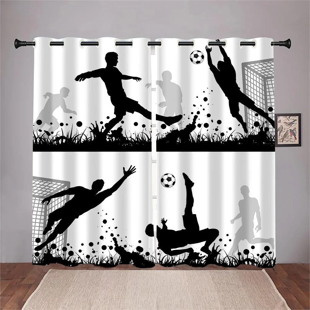 3D Football Player Kickball Curtains Cool Pose Pattern Curtain 2 Panel Soccer Fan Living Room Bedroom Den Kids Dec