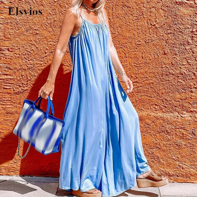 

Lady Summer Loose Ice Silk Sling Jumpsuit Women Casual Wide Leg Long Pants Playsuit Bobysuit Fashion Sleevelss Overalls Rompers