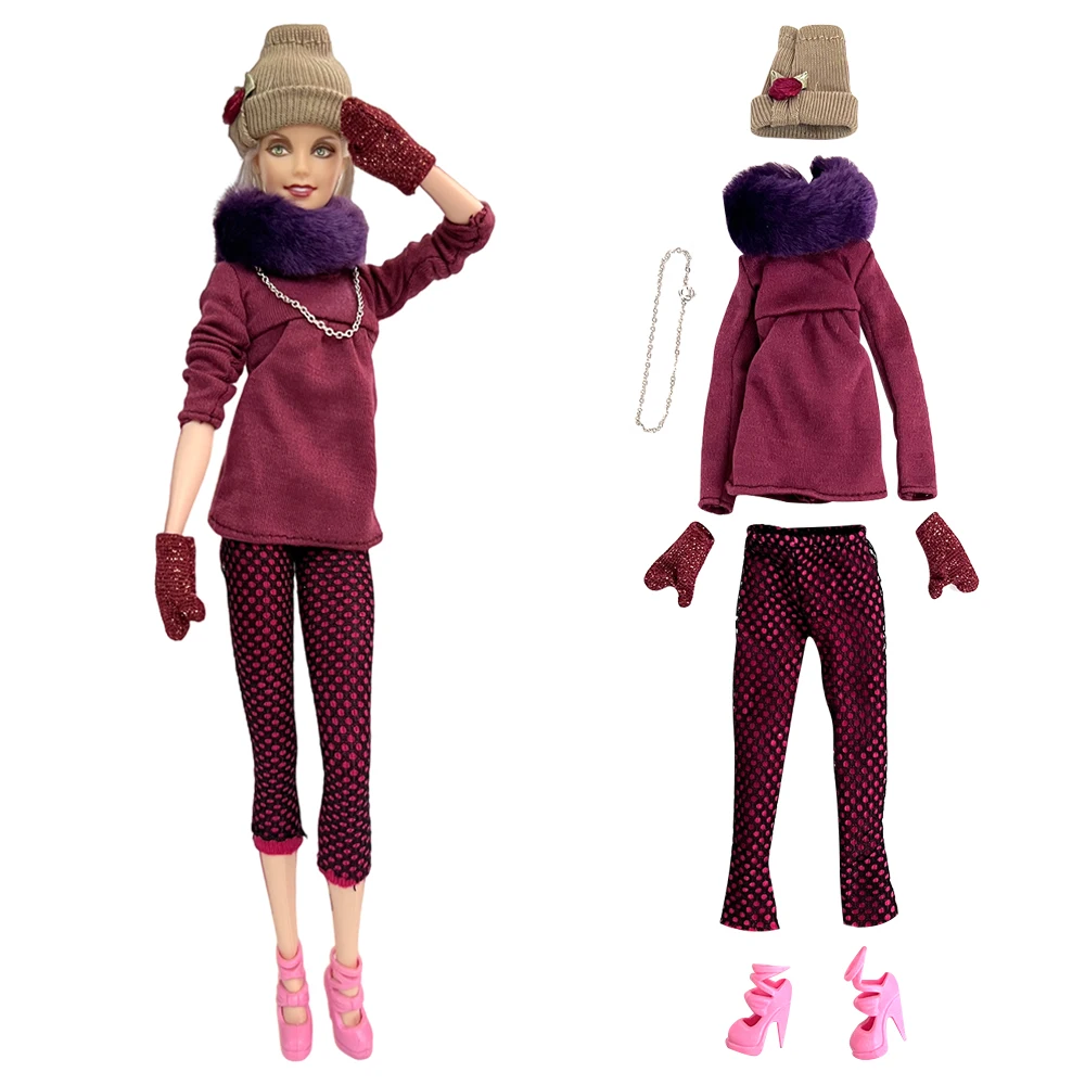 

NK Official 5 Items/ Set Fashion Clothing Red Shirt +Hat +Shoes +Pants+Gloves For Barbie Doll Clothes 1/6 FR BJD Accessories
