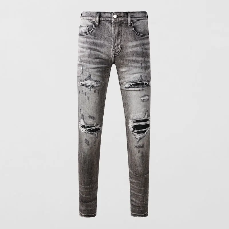 Джинсы мужские в стиле ретро модные рваные джинсы серого цвета Стрейчевые брюки