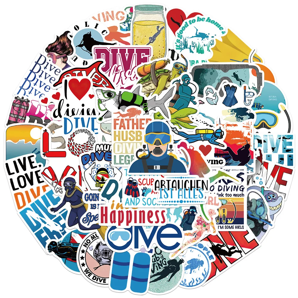 

50pcs Cartoon Summer Diving Graffiti Stickers Waterproof Non-repeatable Stickers