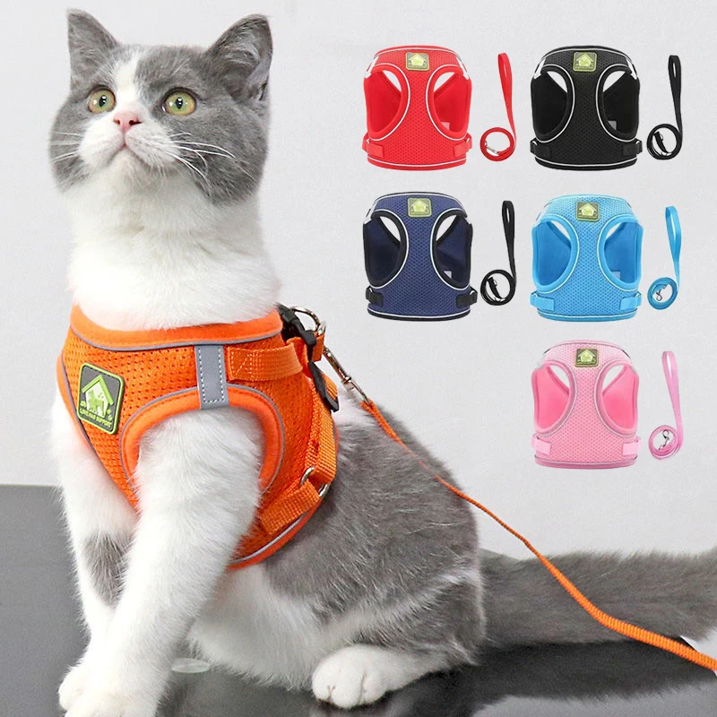 

Воздухопроницаемая Светоотражающая шлейка для кошек, жилет для маленьких собак, регулируемый нагрудный ремень для домашних питомцев, набор поводков для чихуахуа
