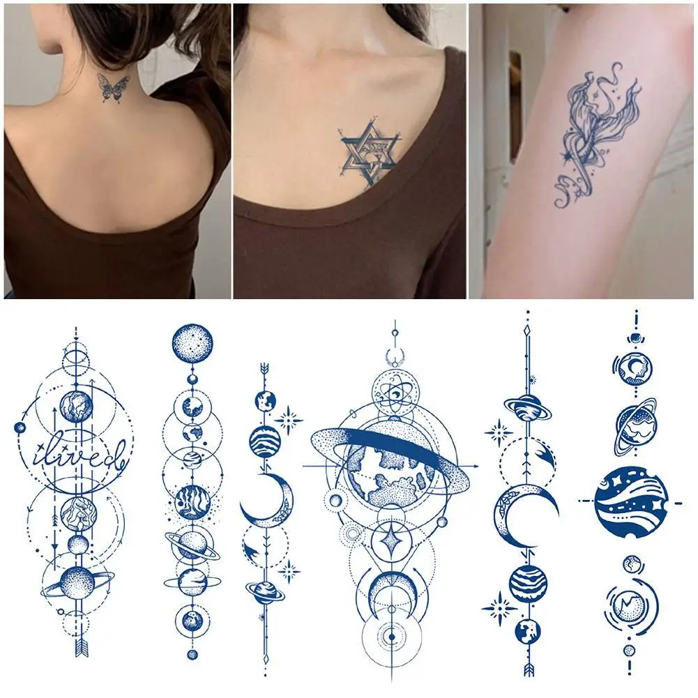 

Водостойкая Временная тату-наклейка, 1 шт., 3D бабочка, поддельная татуировка, луна, планета, переводная татуировка, нога, руки, ноги, искусственная татуировка