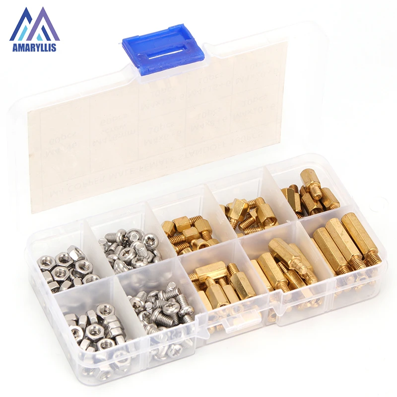 

180pcs/set M4 Male Female Hex Copper Spacer Standoff Screw Spacing Screw Stainless Steel Bolts & Nuts Assortment Kit M4T089