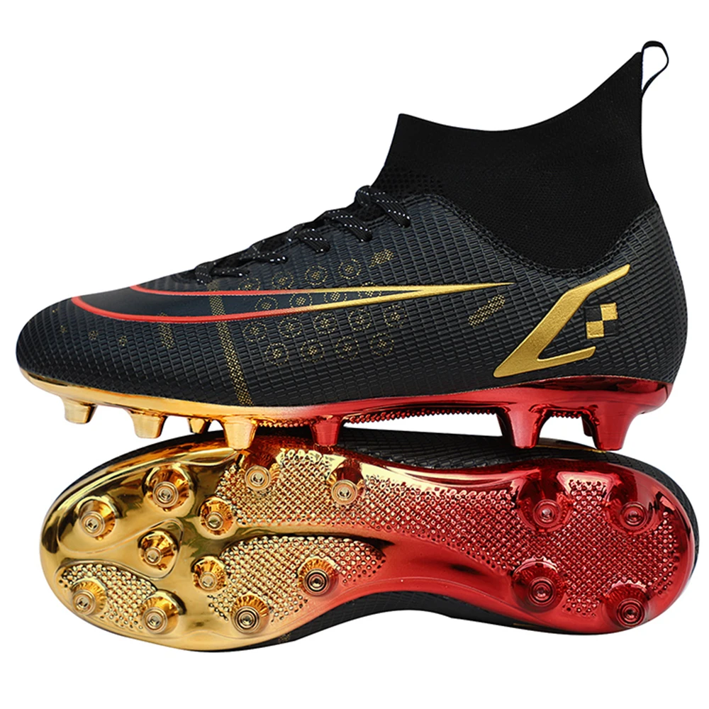 Electroplated SoleTeenagers Football Shoes Lightweight Anti-slip Male Soccer Boots Black and White Matching Style Cleats New In