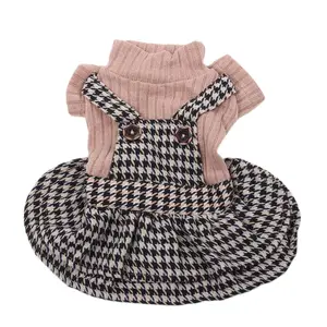 Boy/Girl Dog Cat Dress Sweater Strap Houndstooth Design Pet Hoodie Autumn/Winter Clothing Apparel Fo in India