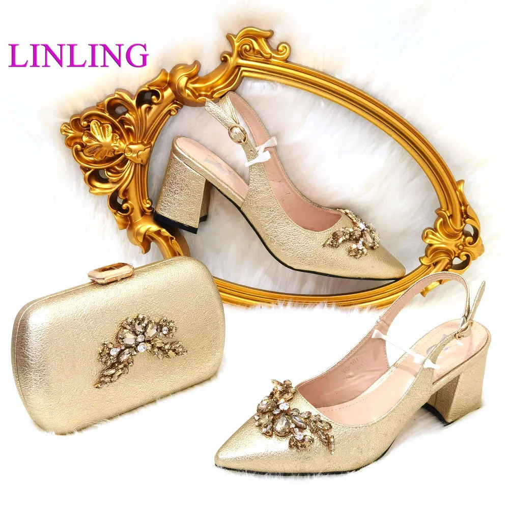 

Women's Golden African Italian Pumps Party Shoes and Sales Bag In Women's Shoe And Handbag Combining Ladies Super high heel