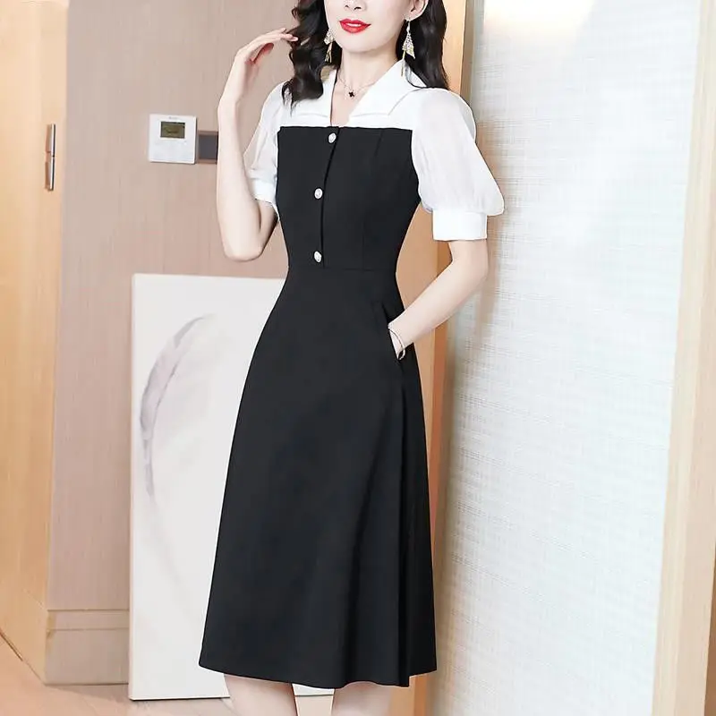 Повседневные модные платья в стиле пэчворк на пуговицах лето-осень 2022 свободная