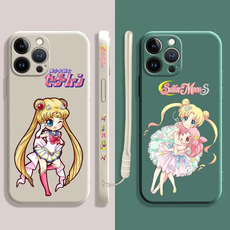 

Square Liquid Case For Apple iPhone 14 13 12 11 Pro Max 13 12 Mini XS XR X 7 8 6 6S 5 5S Plus Anime Cartoon Sailor-Moons Cover