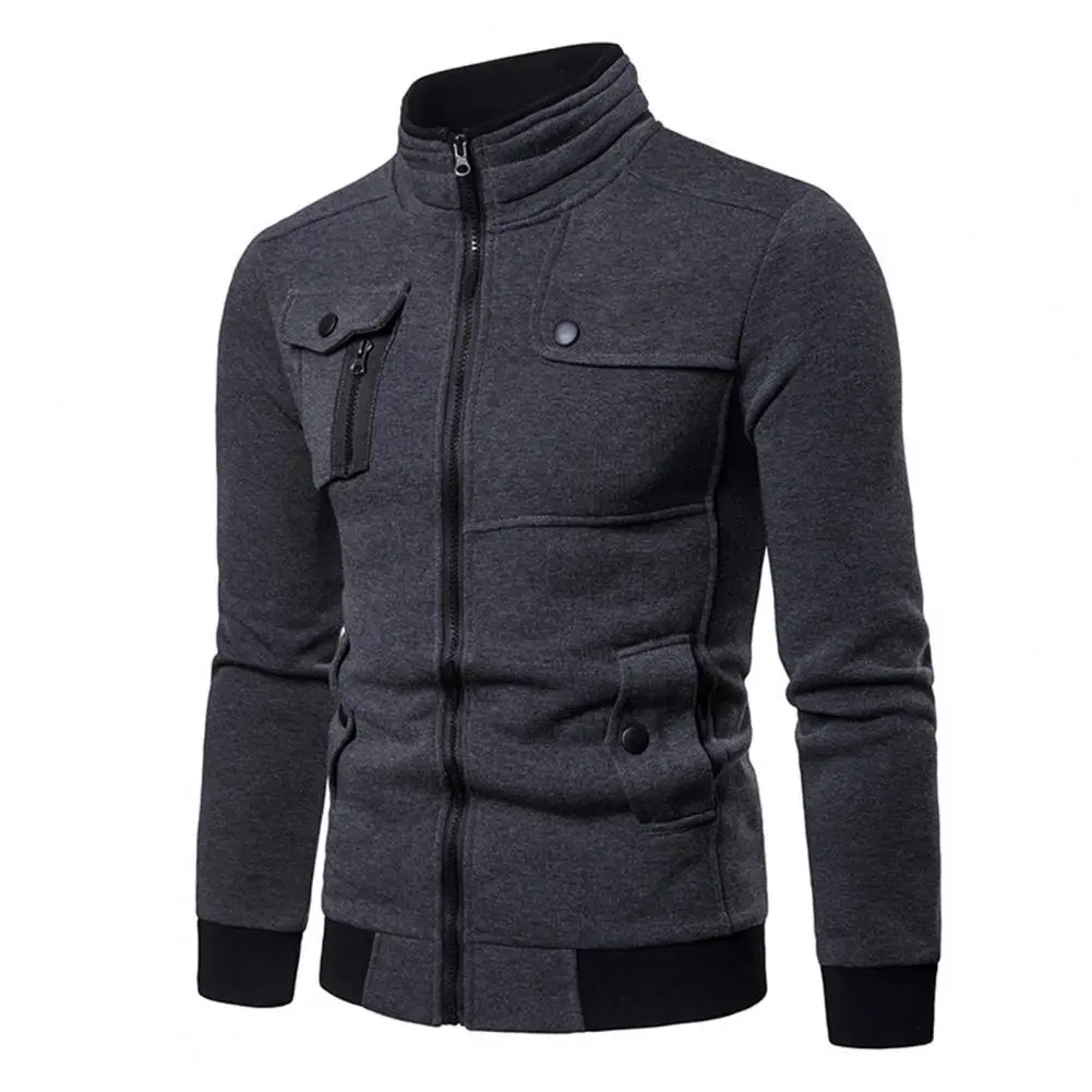 

Spring Coat Solid Color Men Autumn Coat Elastic Cuff Men Autumn Coat