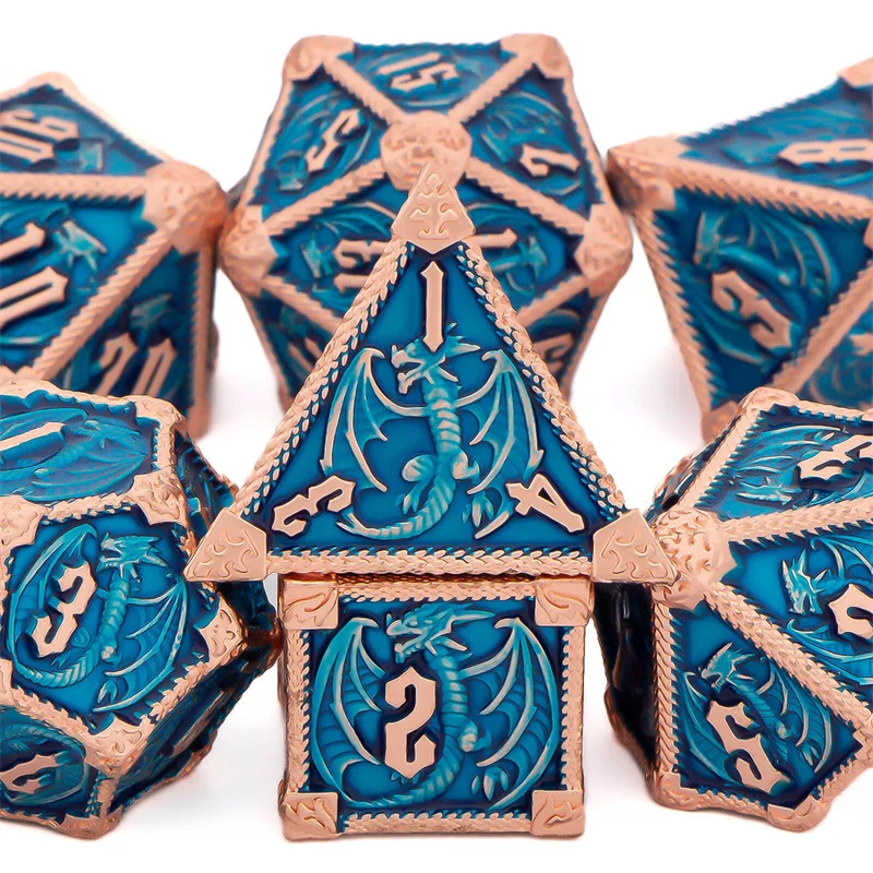 

OUKELANWO 7 Pcs Metal DND Handmade Dice Set Dungeon And Dragon Polyhedral Dice Set RPG Role Playing Dice D20 D12 D10 D8 D6 D4