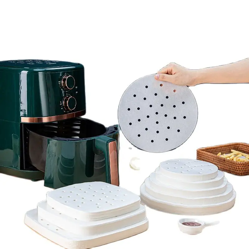 

Air Fryer Steamer Liners Premium Perforated Wood Pulp Papers Non-Stick Steaming Basket Mat Baking Utensils For Kitchen 100Pc/Bag