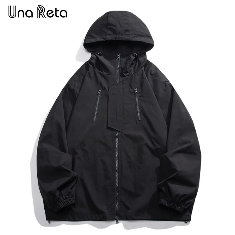 

Una Reta Hooded Jacket Autumn Harajuku Men Clothing Streetwear Hip Hop Waterproof Double Zipper Designon Couple Jacket Coat