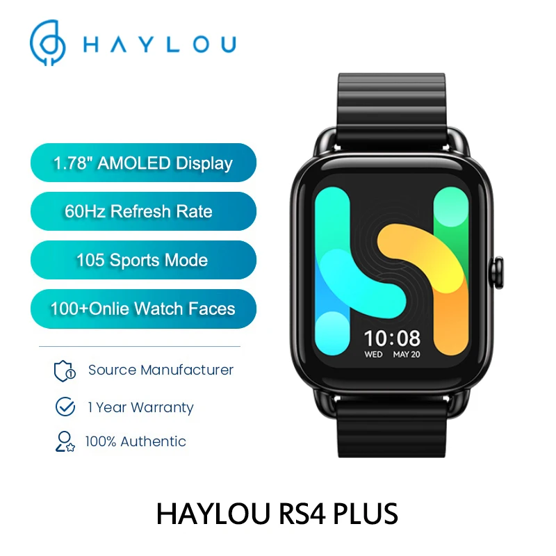 

Haylou RS4 Plus Smartwatch Global Version 1.78 Inch HD AMOLED Display Smart Watch 105 Sports Fitness Modes Watches for Men Women