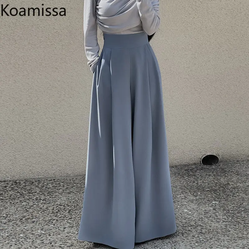 Koamissa High Waist Wide Leg Pants for Women Chic Korean Loose Ladies Slim Pleated Suit Pants Femme Outer Trousers New Buttoms