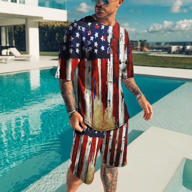 

3d printed summer men's suit short sleeved T-shirt set Sportswear casual top and shorts set