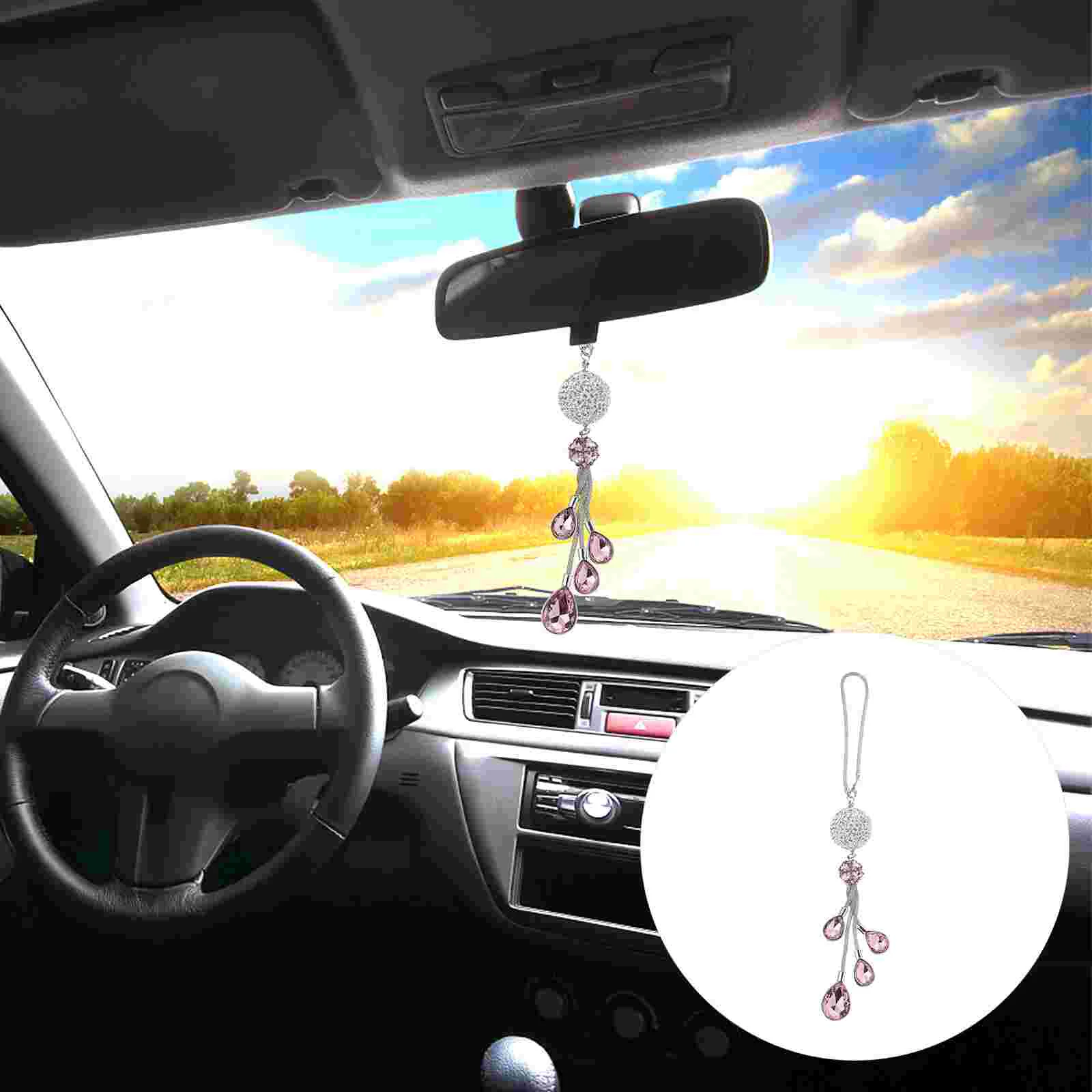 

Hanging Suncatcher Pendant Car Ornaments Rear View Mirror Crystals Prisms Diamond- Embedded Rearview Accessories Interior
