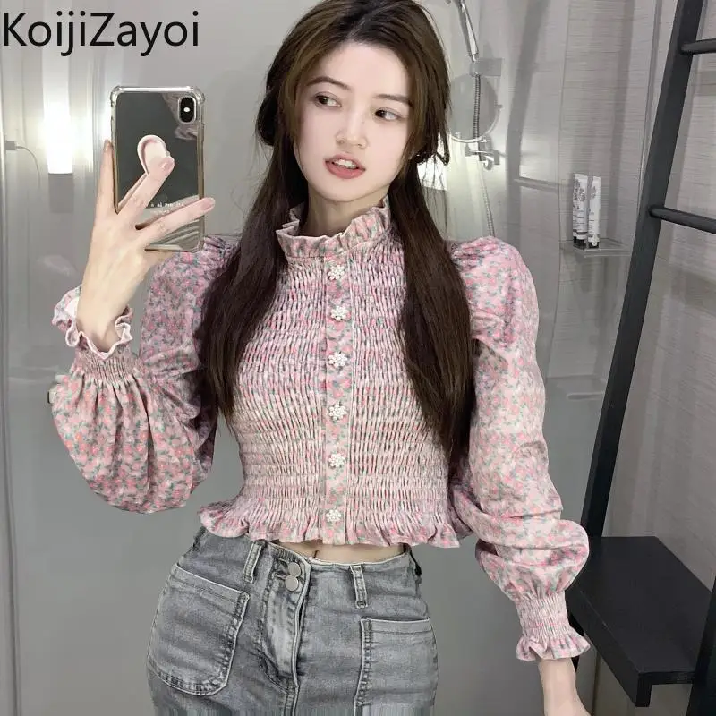 

Koijizayoi Floral Women Cropped Blouse Sweet Women Long Sleeves Shirt Ruffles Chic Korean Slim Blusas Spring Autumn Tops Blouses